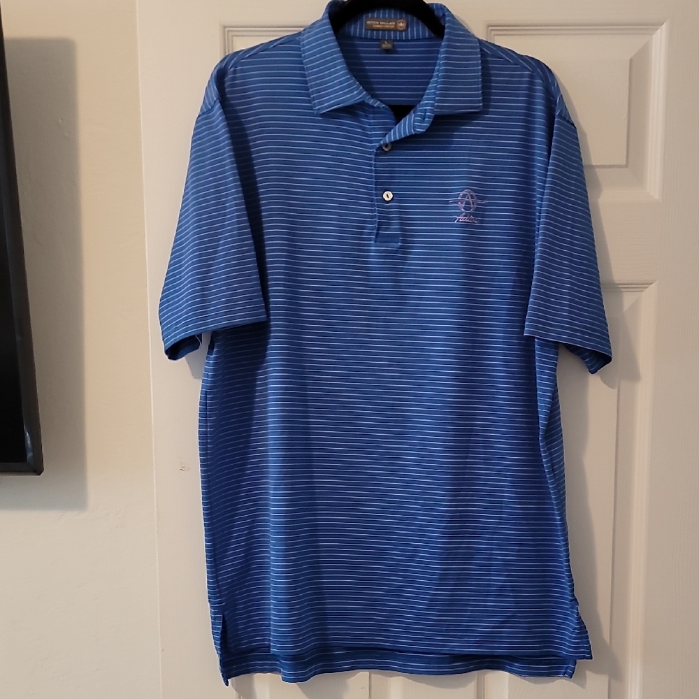 Peter Millar Royal Blue  and Pink Striped Polo